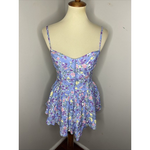 For Love & Lemons Charlene Mini Dress Blue Floral Size S - Picture 3 of 11